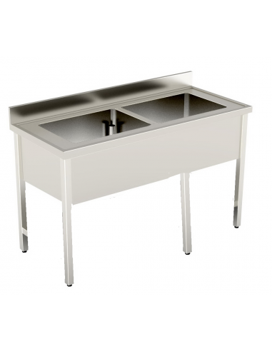 Lavello Inox - 2 Vasche - Ripiano Inferiore - cm 120x60x90h - ELGE2V12/6