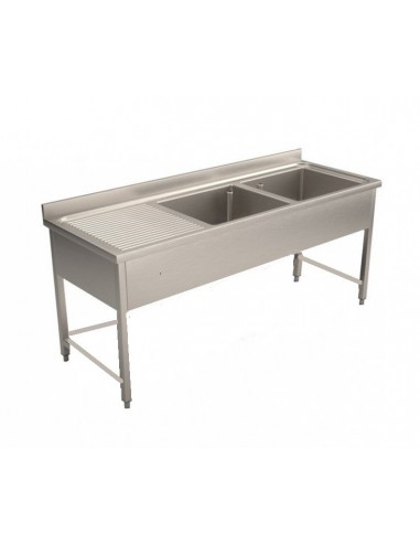 Lavello Inox - 2 Vasche - Gocciolatoio SX - cm 150x60x90h - ELGE2VGSX15/6