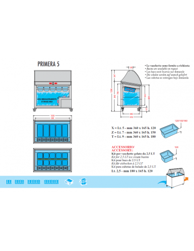 Vetrina Gelato Capacità 5 Vaschette Gelato - PRIMERA5