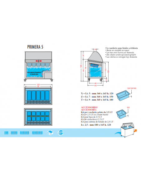 Vetrina Gelato Capacità 5 Vaschette Gelato - PRIMERA5
