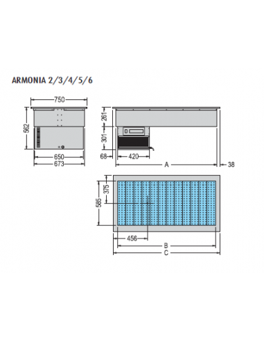 Vasca da Incasso Refrigerata 1 Piano Inox mm 650x580 - ARMONIA2