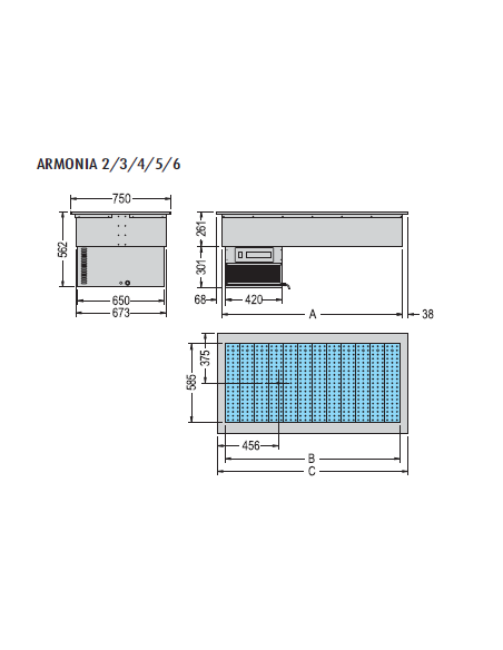 Vasca da Incasso Refrigerata 1 Piano Inox mm 650x580 - ARMONIA2