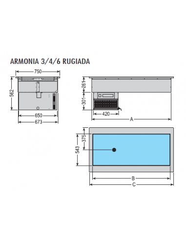 Vasca Refrigerata da Incasso Gastronomia Piano Inox 985x540x60 mm