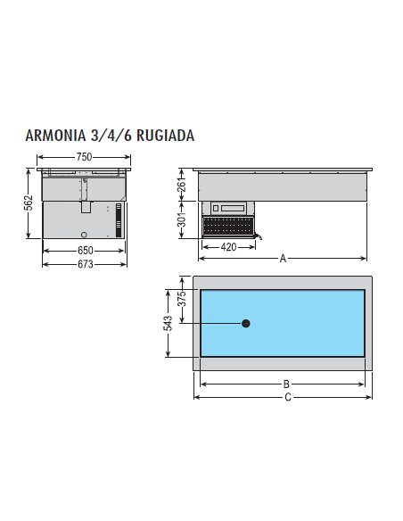 Vasca Refrigerata da Incasso Gastronomia Piano Inox 985x540x60 mm