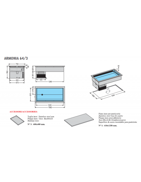 Vasca da Incasso Pasticceria - Piano Inox 61x125 cm - ARMONIA64/3