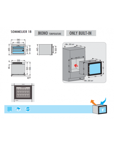 Cantinetta Vino da Incasso Porta Vetro 3 Griglie Legno SOMMELIER18