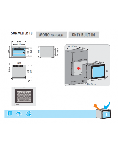 Cantinetta Vino da Incasso Porta Vetro 3 Griglie Legno SOMMELIER18